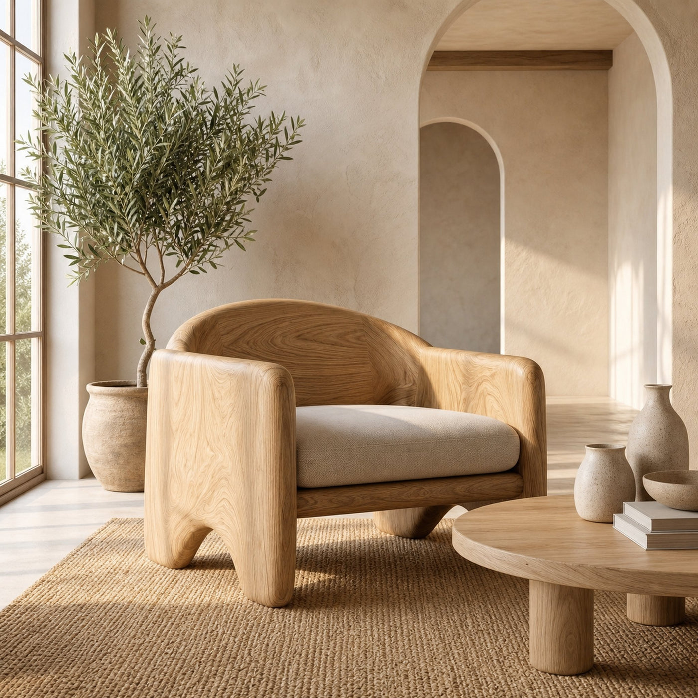 Rustic Armchair Sculptural Solid Wood Design For Living Room - product view 5