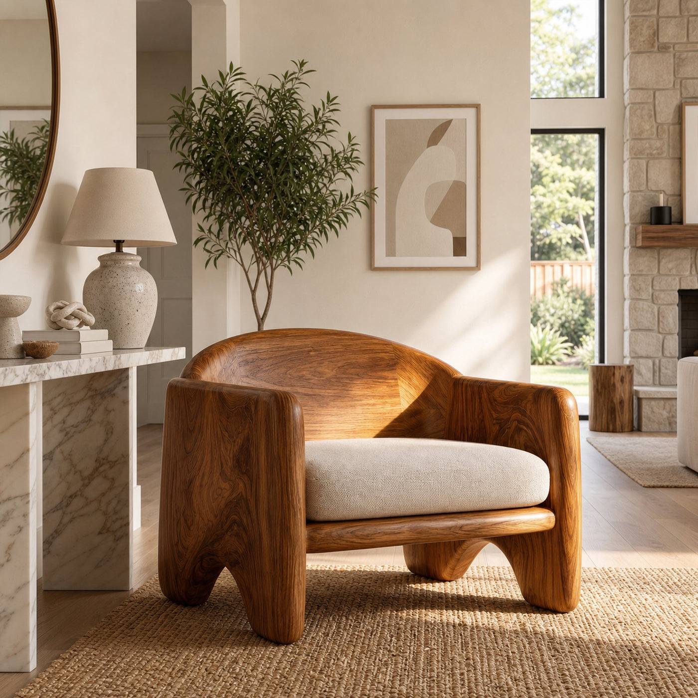 Rustic Armchair Sculptural Solid Wood Design For Living Room - product view 6