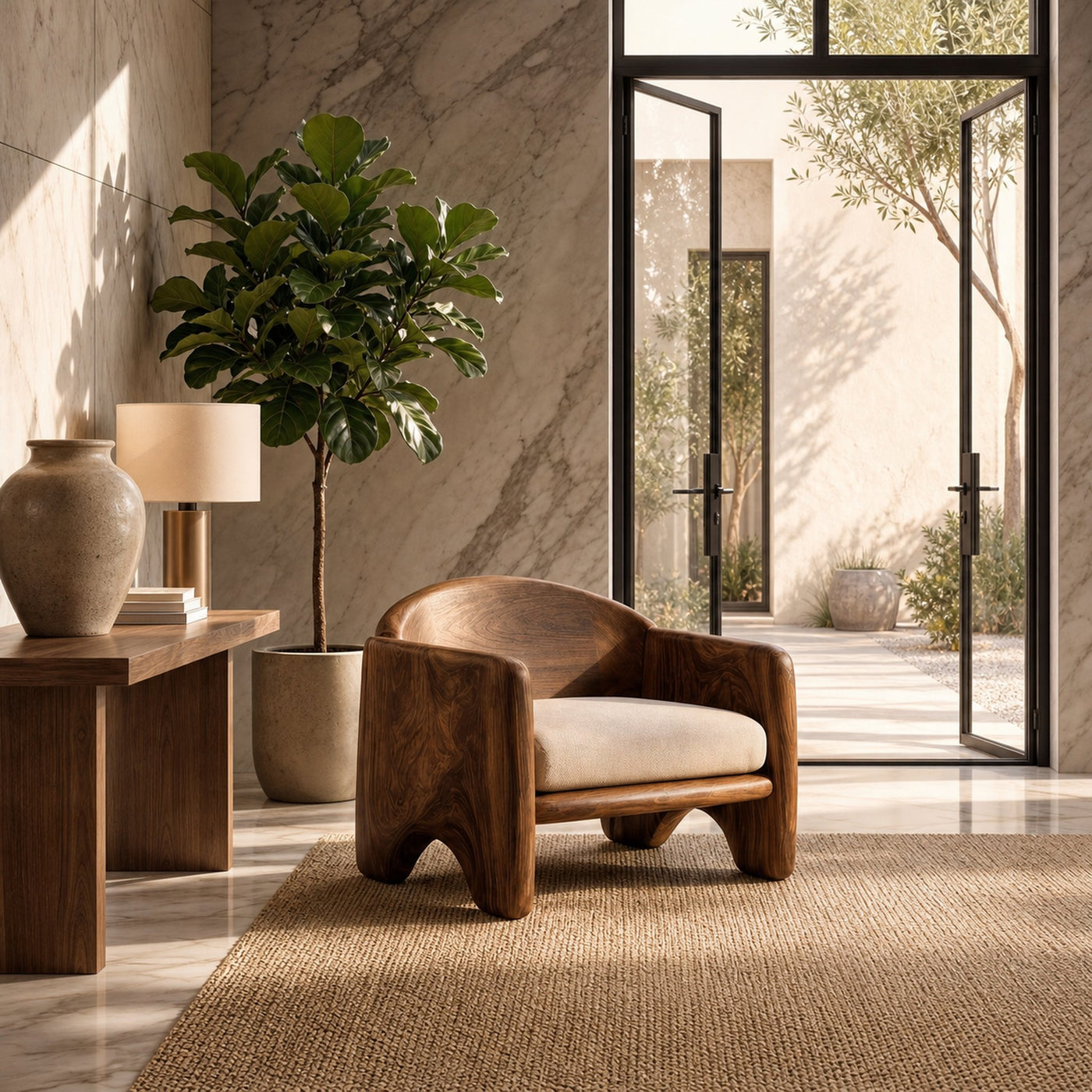 Rustic Armchair Sculptural Solid Wood Design For Living Room - product view 7