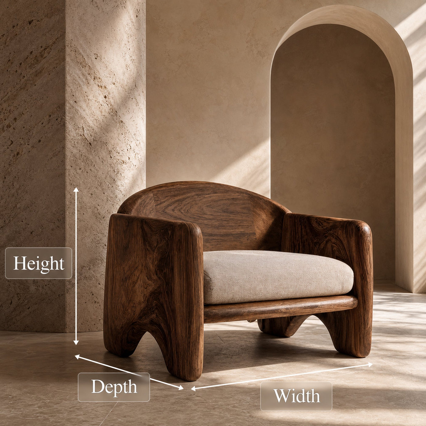 Rustic Armchair Sculptural Solid Wood Design For Living Room - product view 8