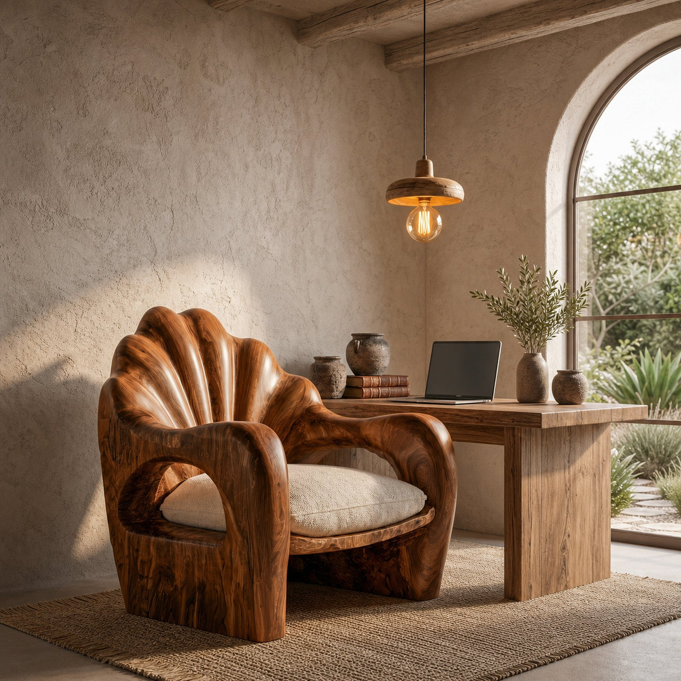Rustic Armchair With Sculptural Solid Wood Frame For Living Room - product view 6