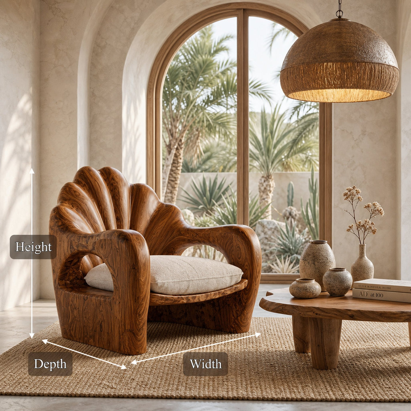 Rustic Armchair With Sculptural Solid Wood Frame For Living Room - product view 8