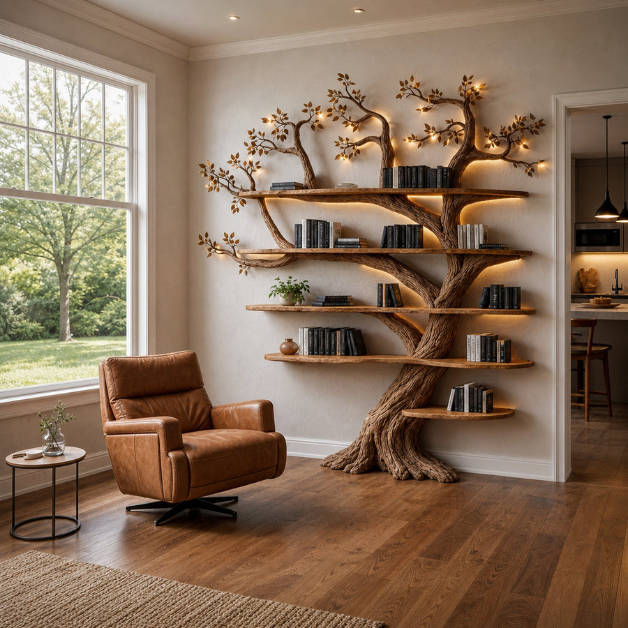 Rustic Artisan Tree Bookshelf Statement Piece For Living Space