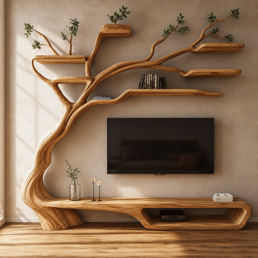 Rustic Artistic Branch Storage Shelf Living Room Interior Decor