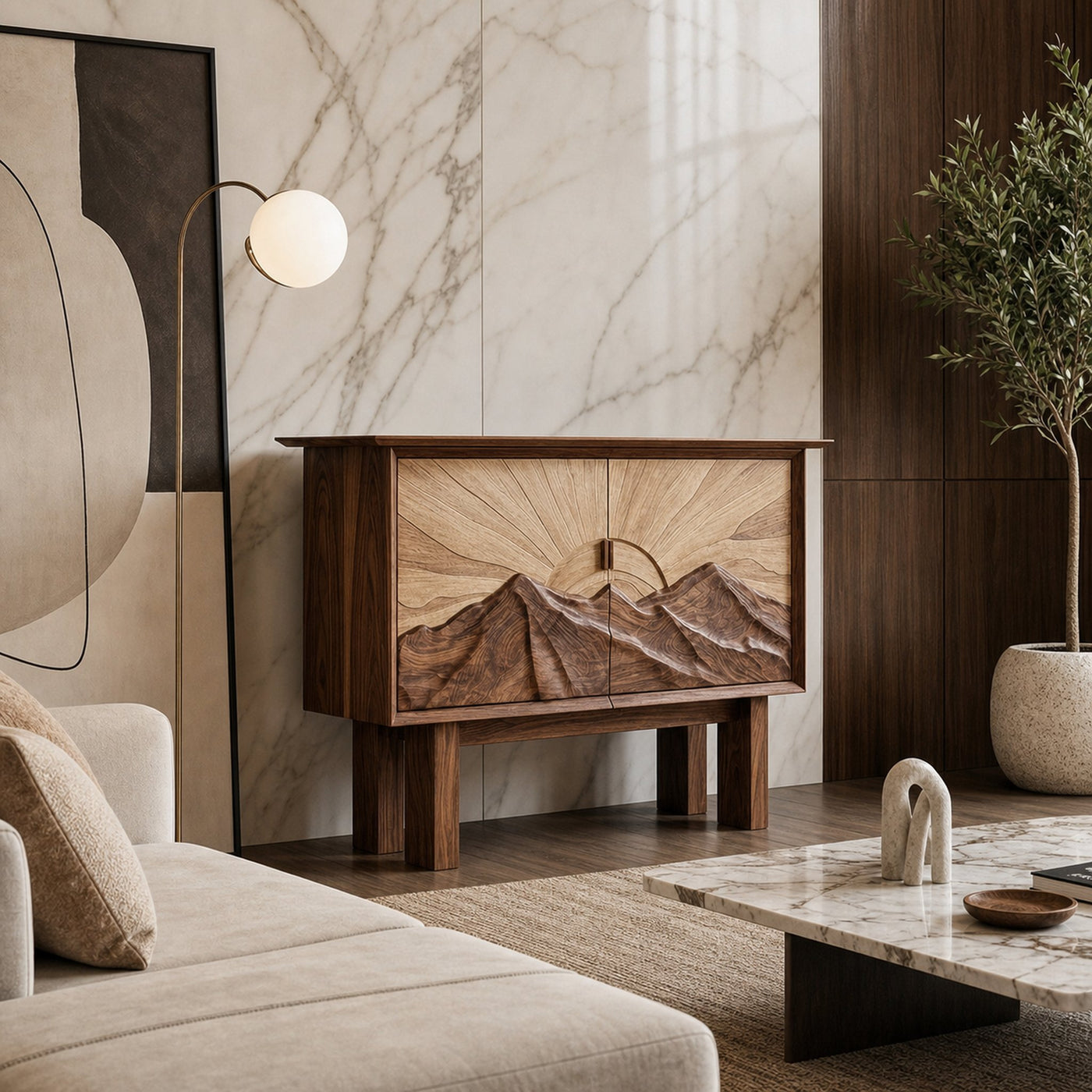 Rustic Artistic Cabinet For Living Room And Dining Room