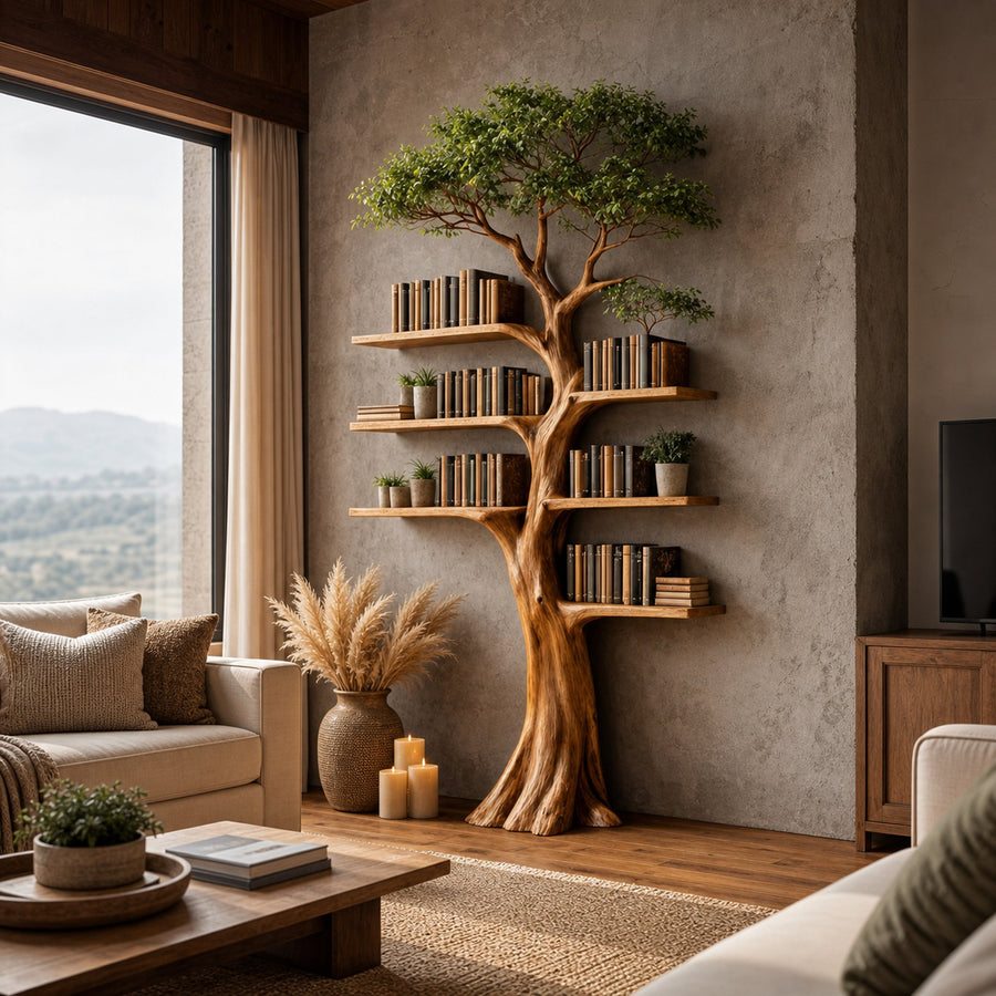 Rustic Artistic Tree Bookshelf Living Room