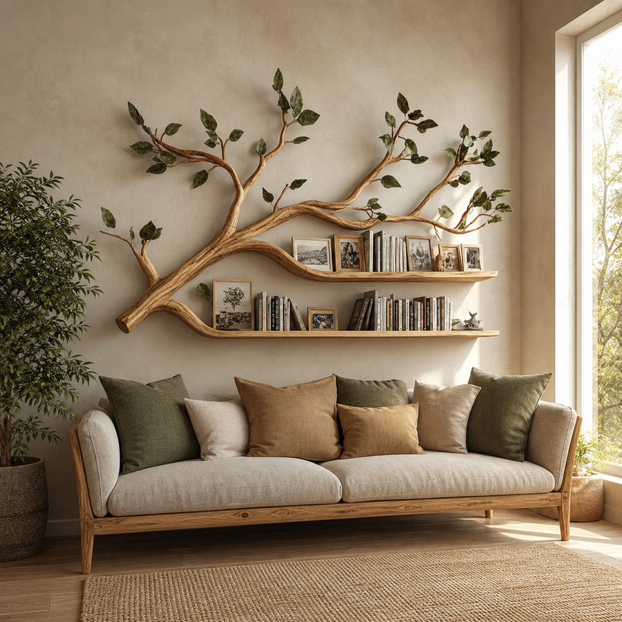 Rustic Artistic Tree Bookshelf Living Room Display