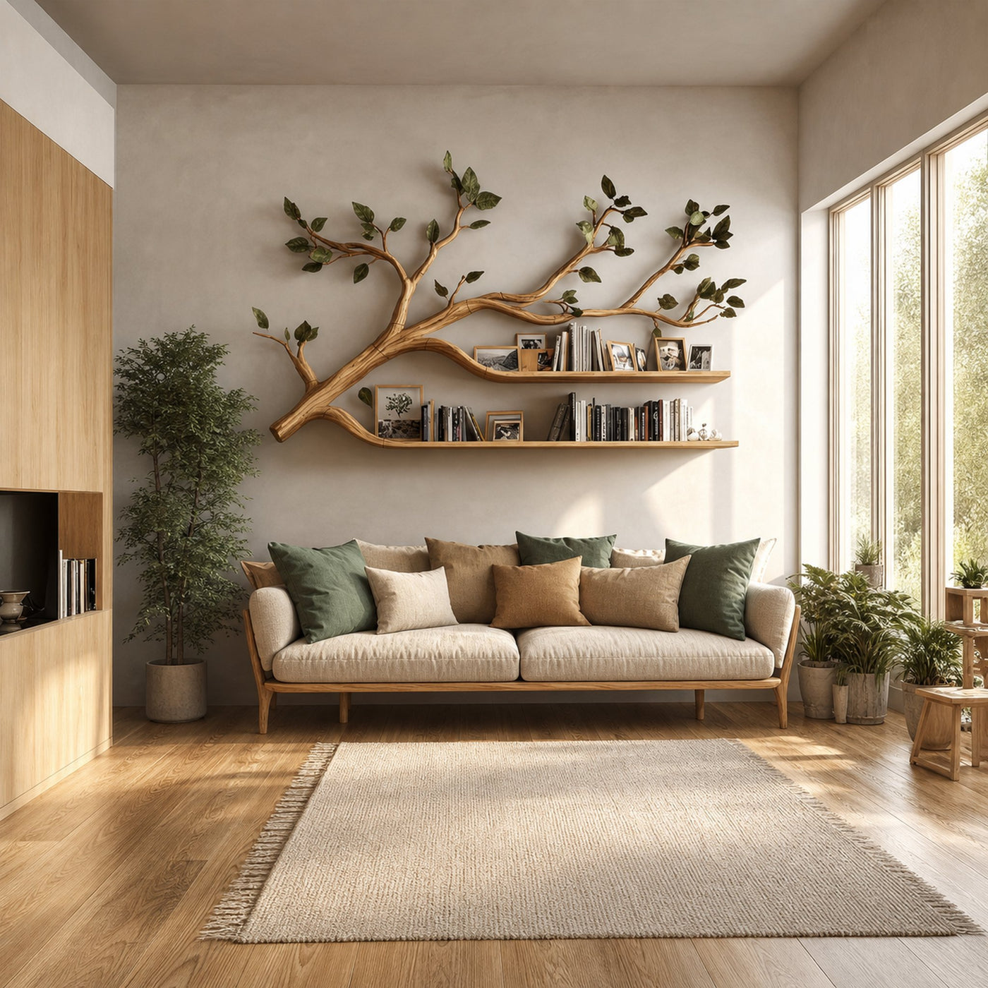 Rustic Artistic Tree Bookshelf Living Room Display - product view 2