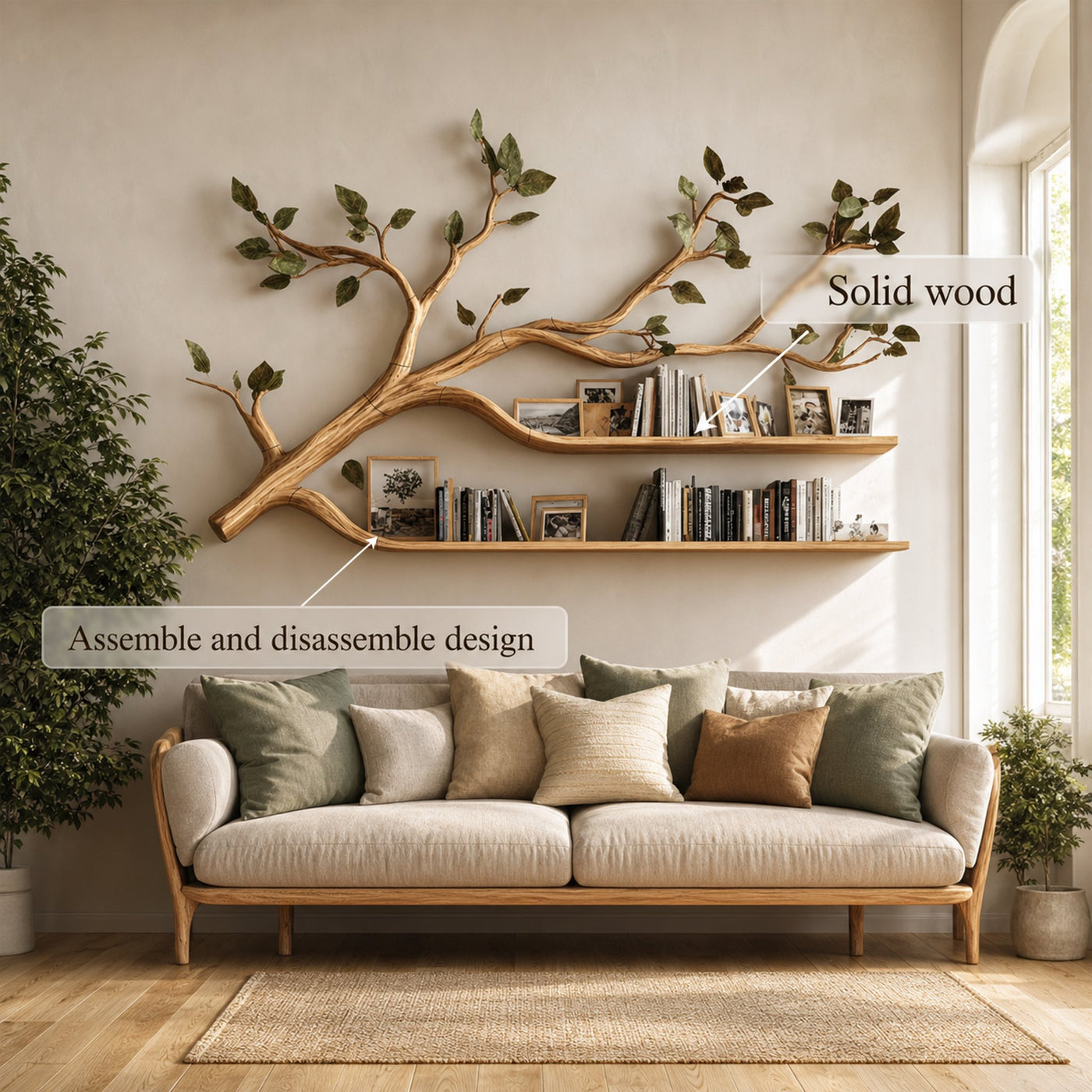 Rustic Artistic Tree Bookshelf Living Room Display - product view 3