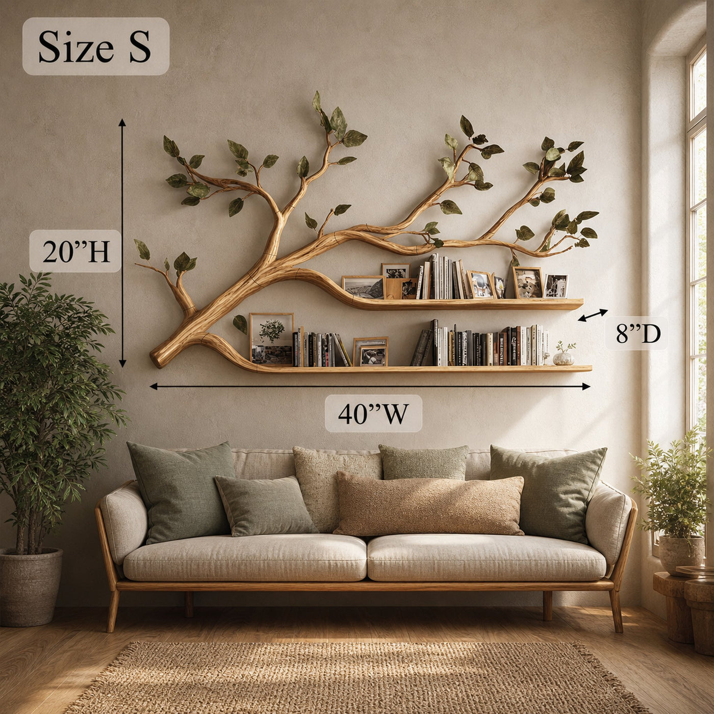 Rustic Artistic Tree Bookshelf Living Room Display - product view 4
