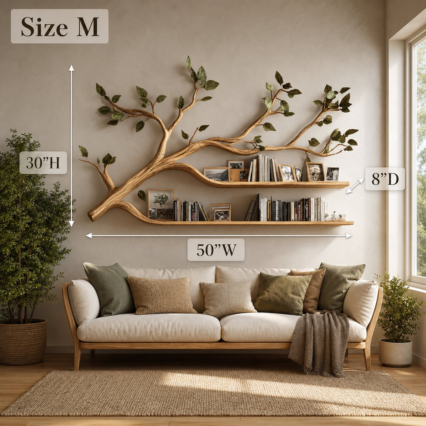 Rustic Artistic Tree Bookshelf Living Room Display - product view 5