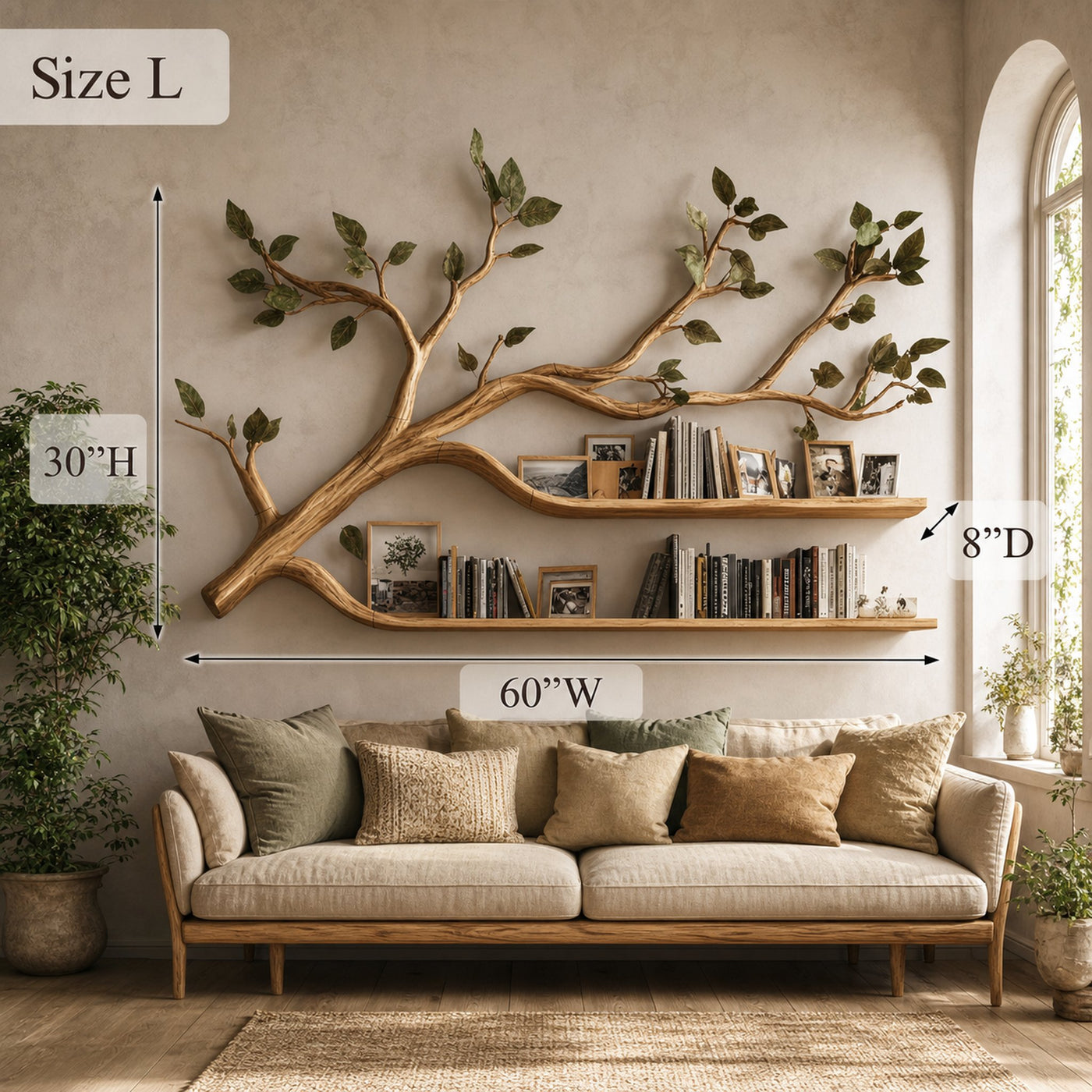 Rustic Artistic Tree Bookshelf Living Room Display - product view 6