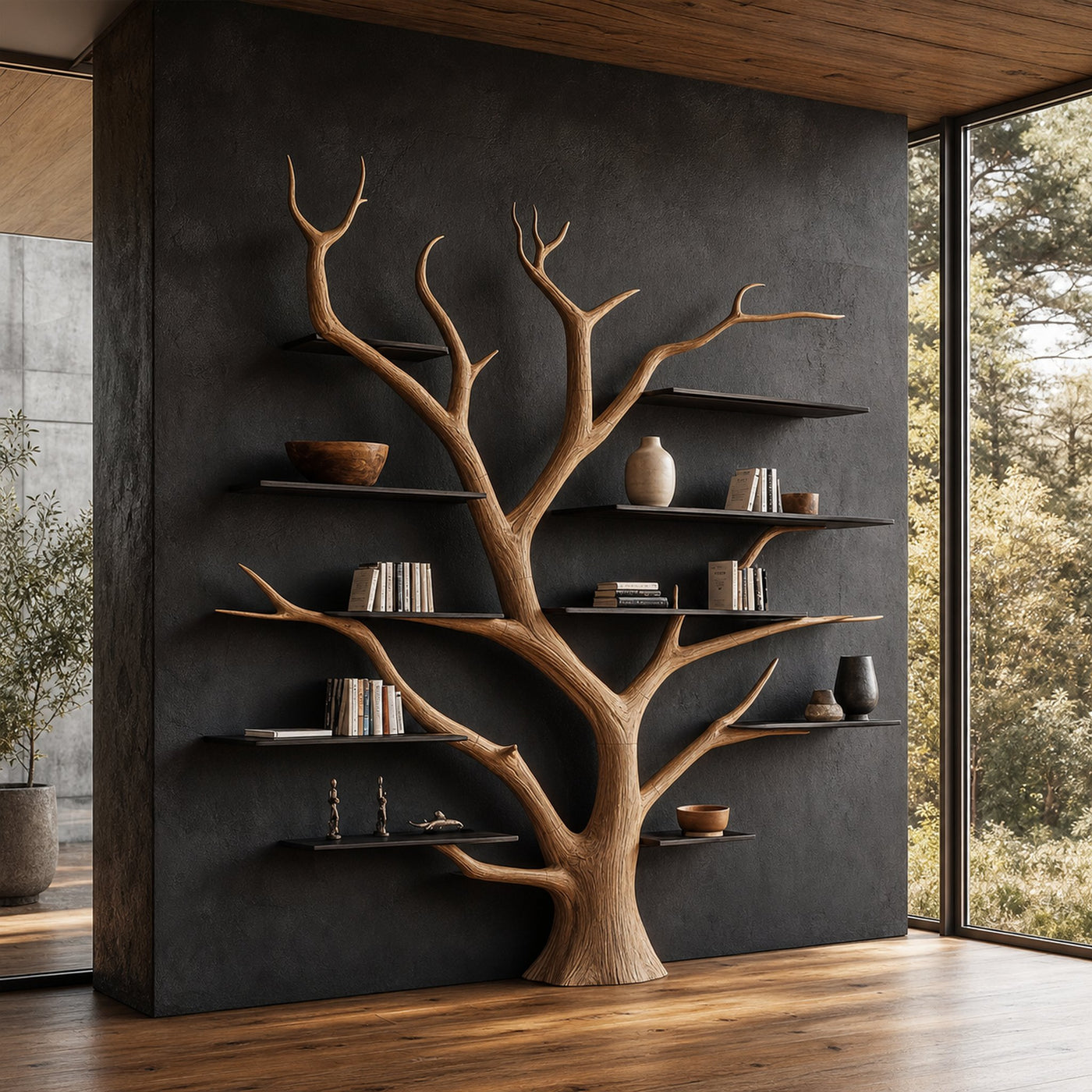 Rustic Artistic Tree Bookshelf Living Room or Home Library Decor