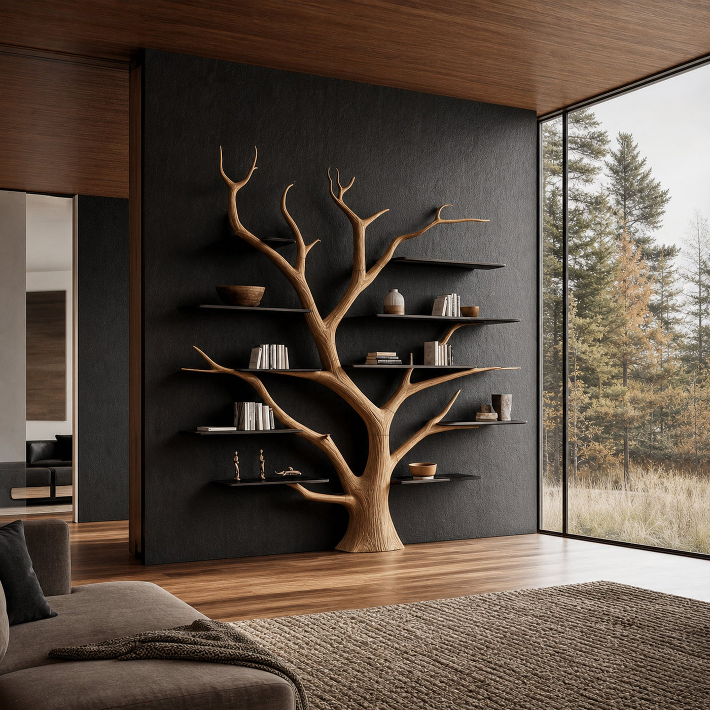 Rustic Artistic Tree Bookshelf Living Room or Home Library Decor - product view 2