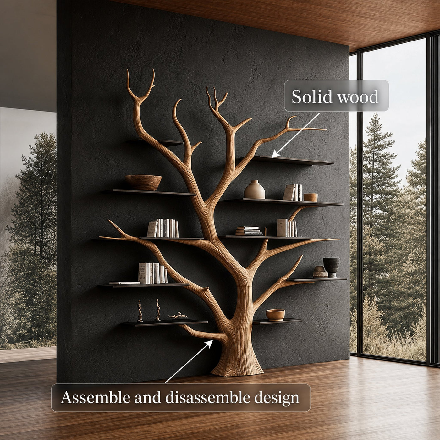 Rustic Artistic Tree Bookshelf Living Room or Home Library Decor - product view 3