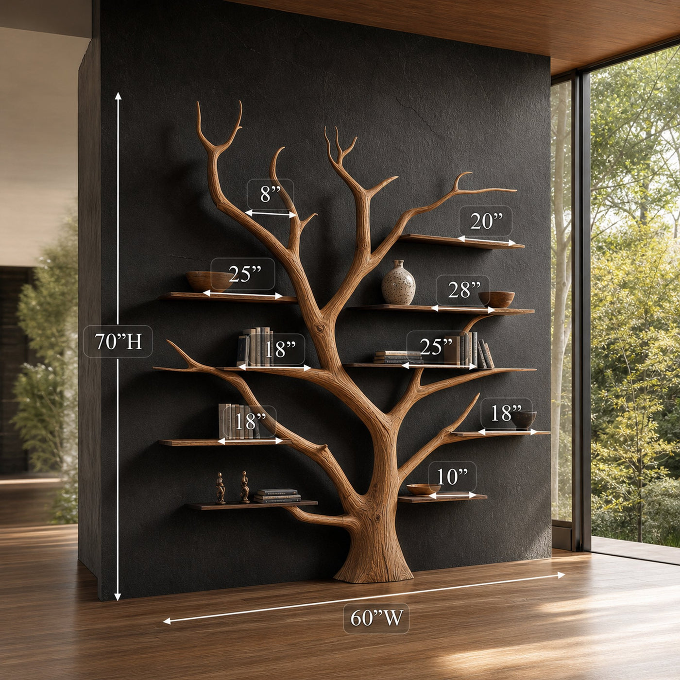 Rustic Artistic Tree Bookshelf Living Room or Home Library Decor - product view 4