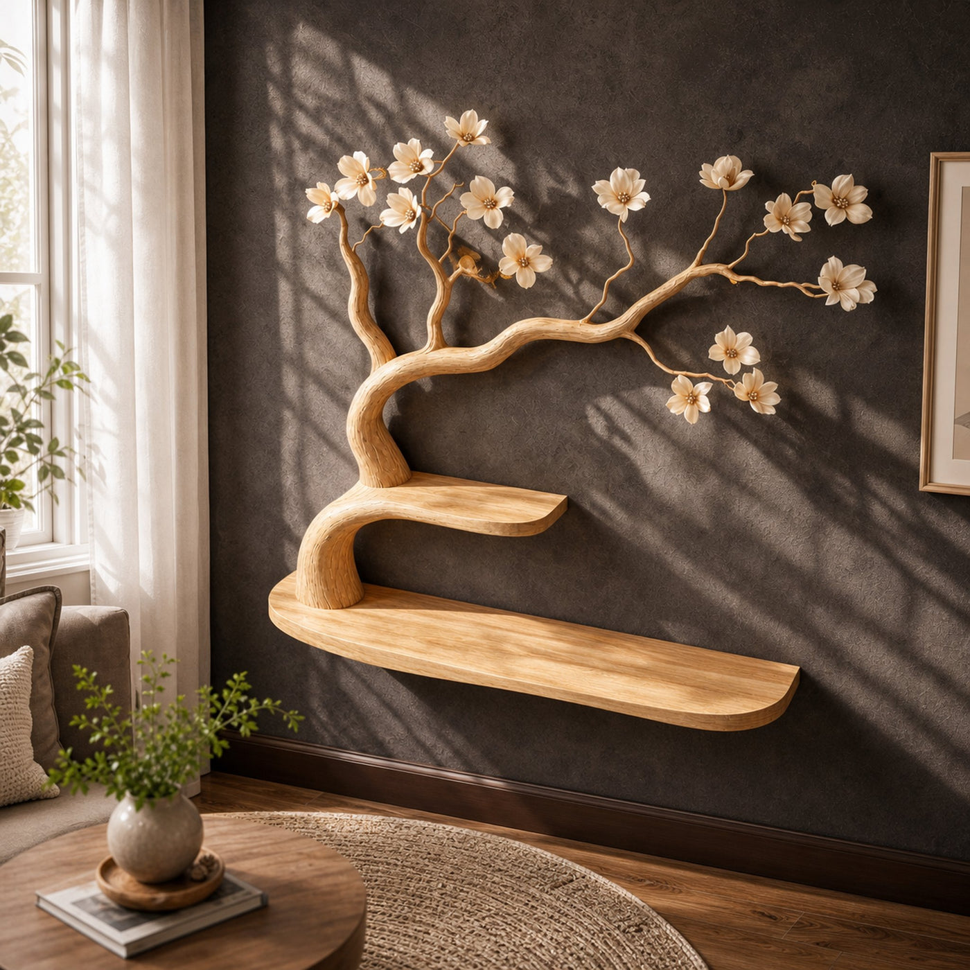 Rustic Artistic Tree Bookshelf Wall Decor For Home Library