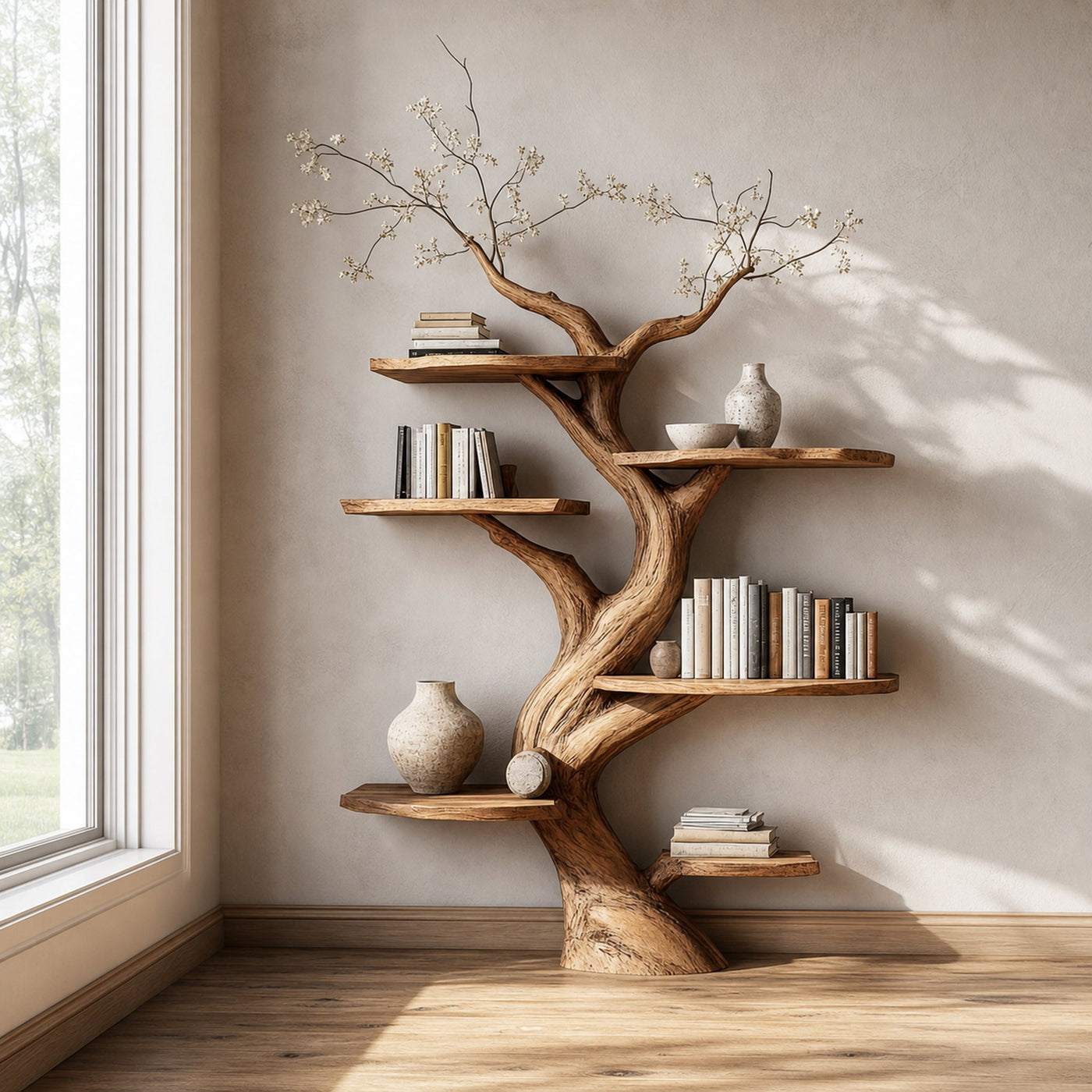 Rustic Artistic Tree Shaped Bookshelf Bedroom Living Room