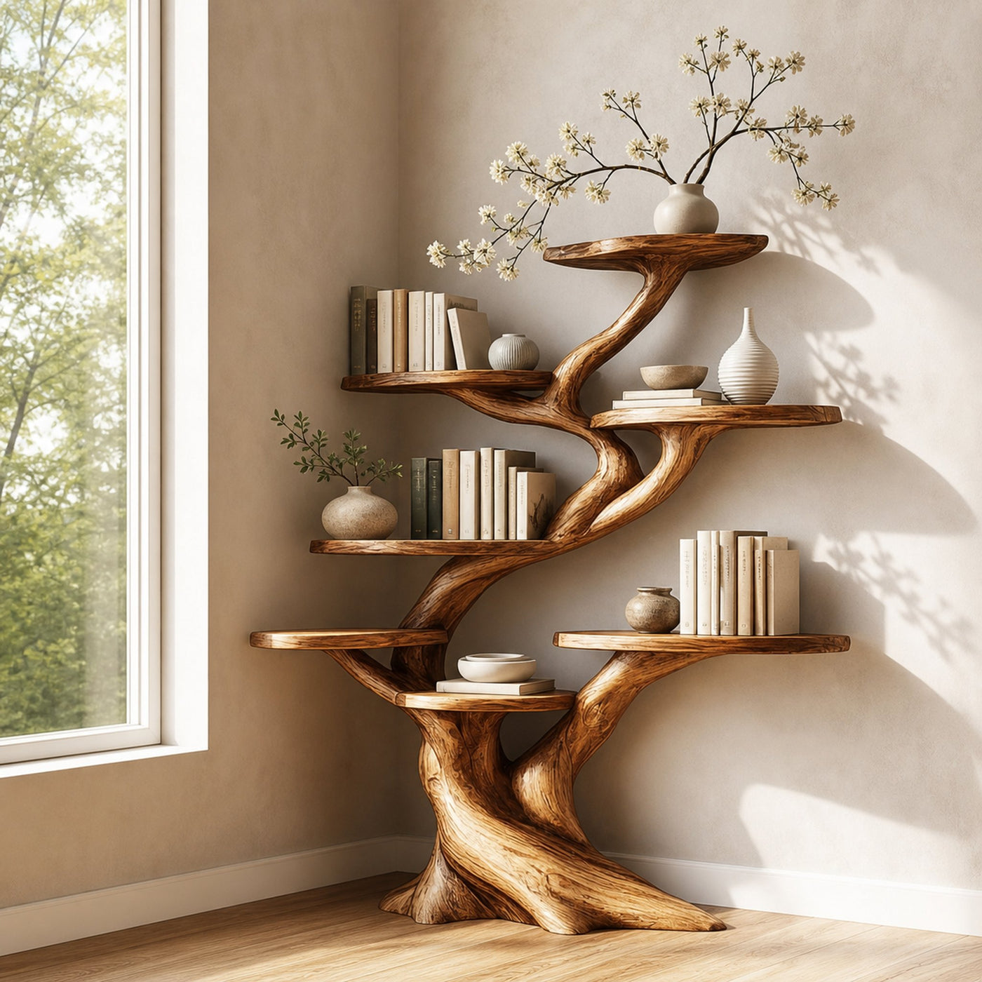 Rustic Artistic Tree Shaped Shelf Home Office Modern Decor