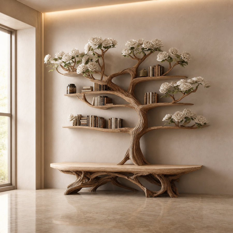 Rustic Artistic Tree Shelf Study Room