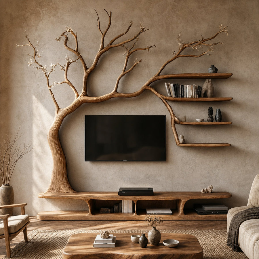 Rustic Artistic Tree TV Cabinet For Living Room And Entertainment Area