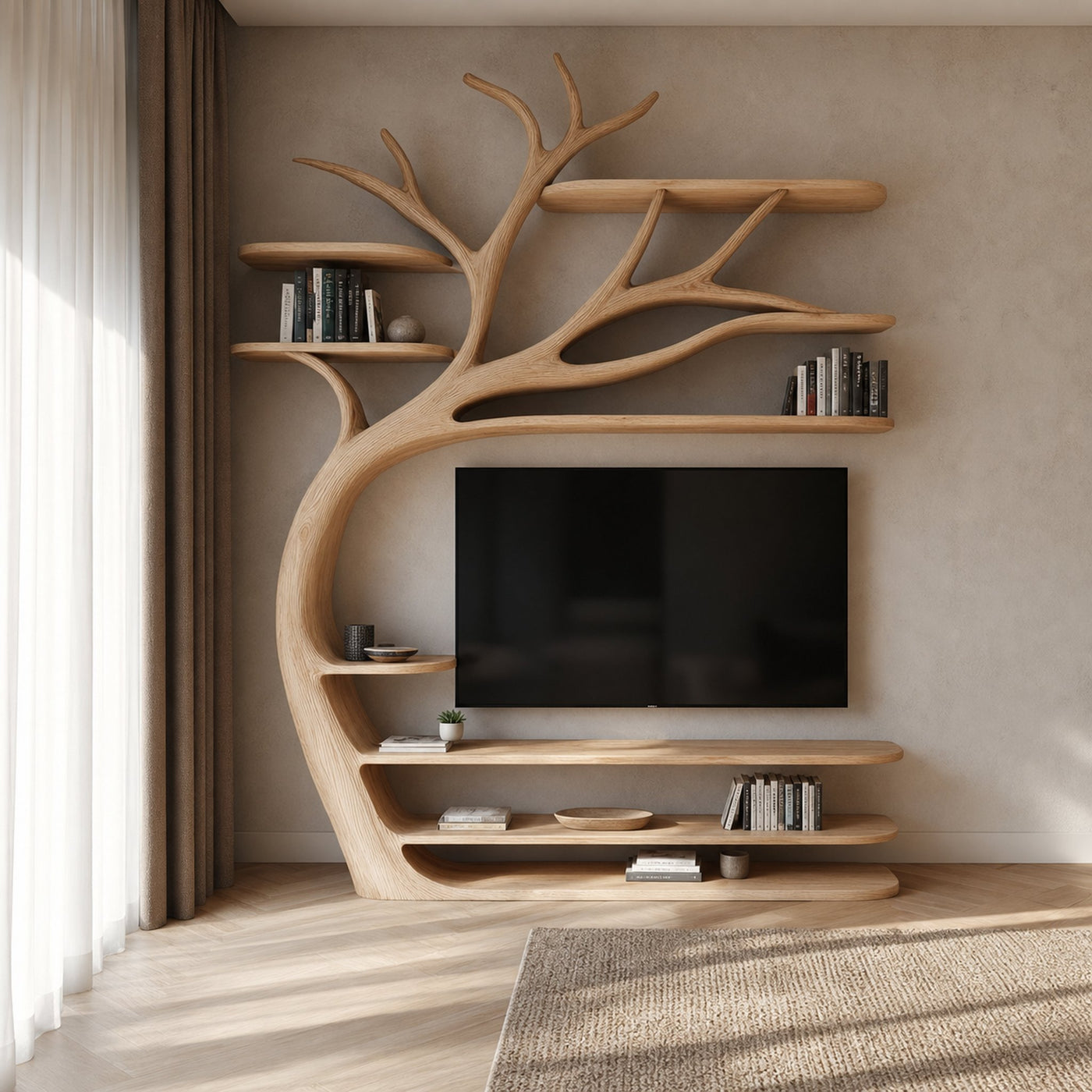 Rustic Artistic Tree TV Stand Bedroom Or Living Room Decor