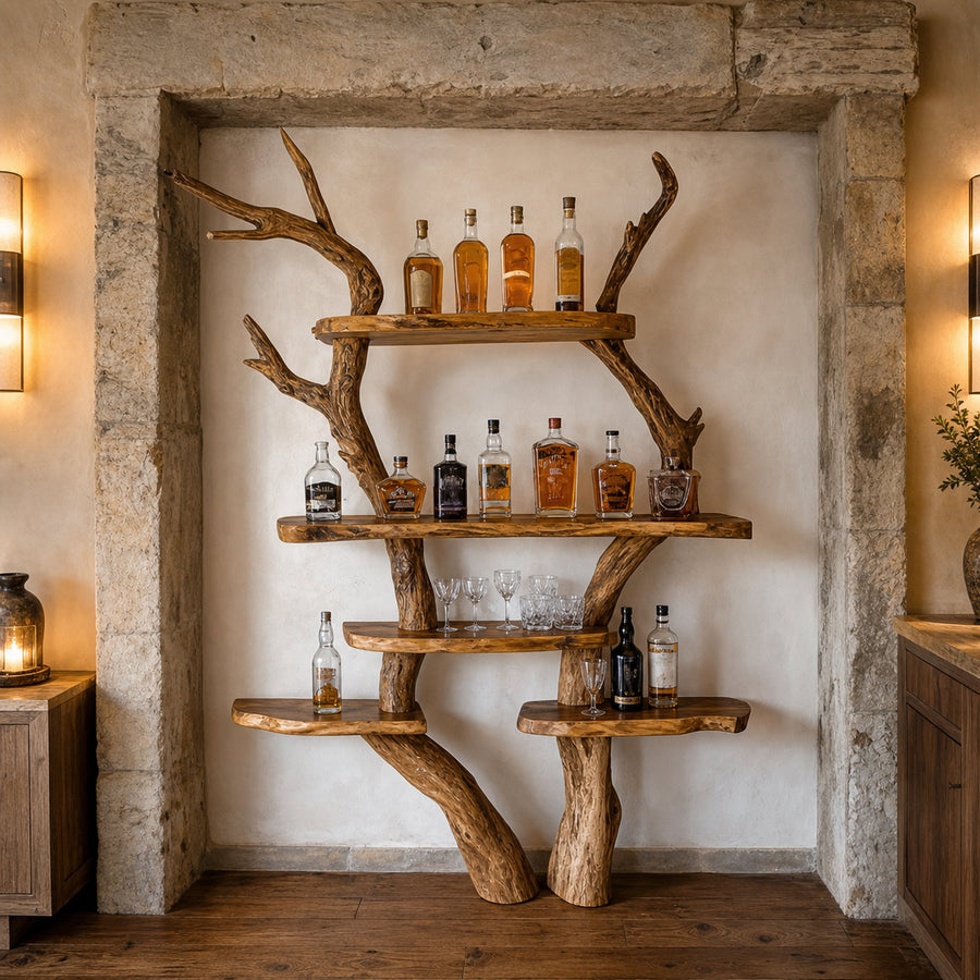 Rustic Bar Tree Shelf Living Room And Home Bar