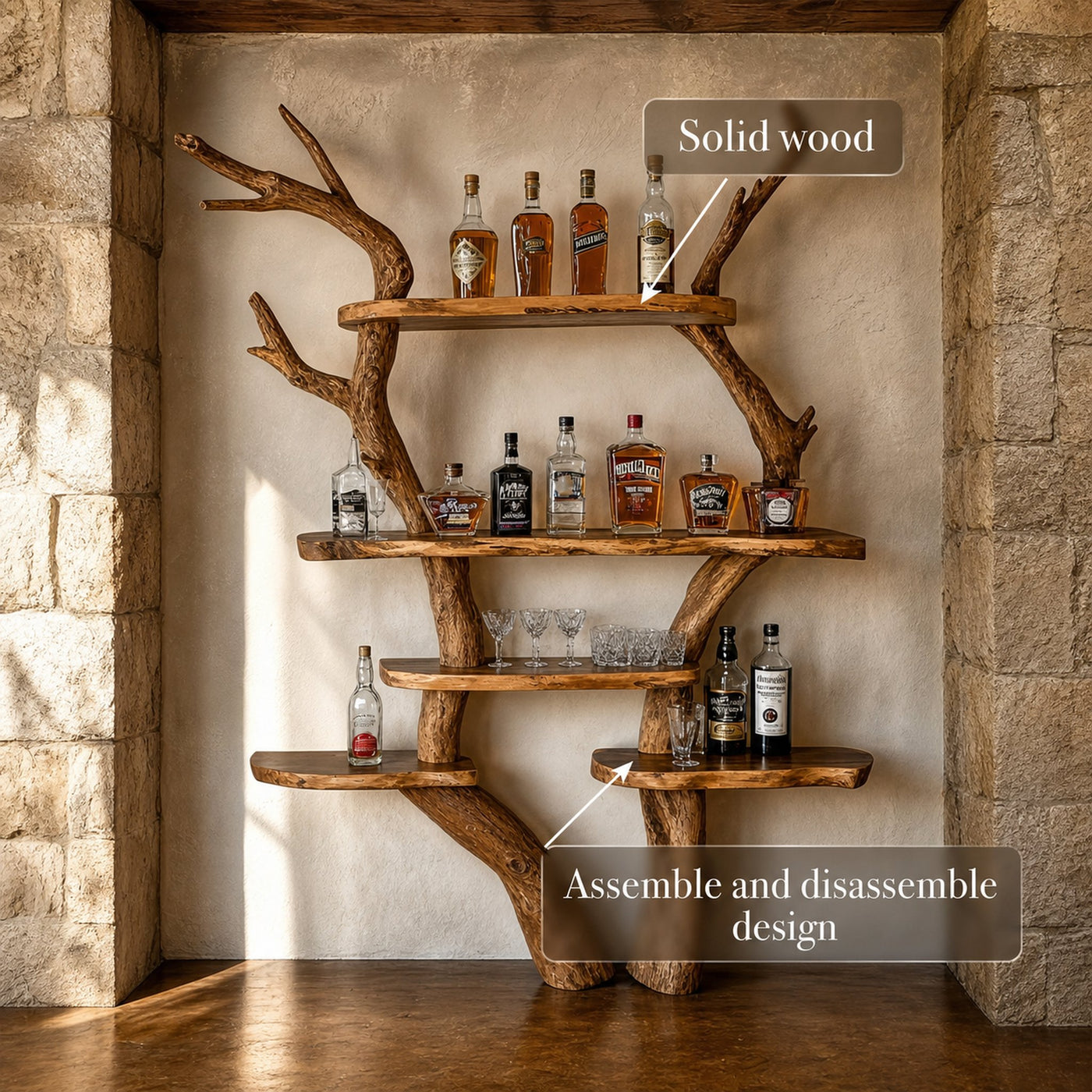 Rustic Bar Tree Shelf Living Room And Home Bar - product view 3