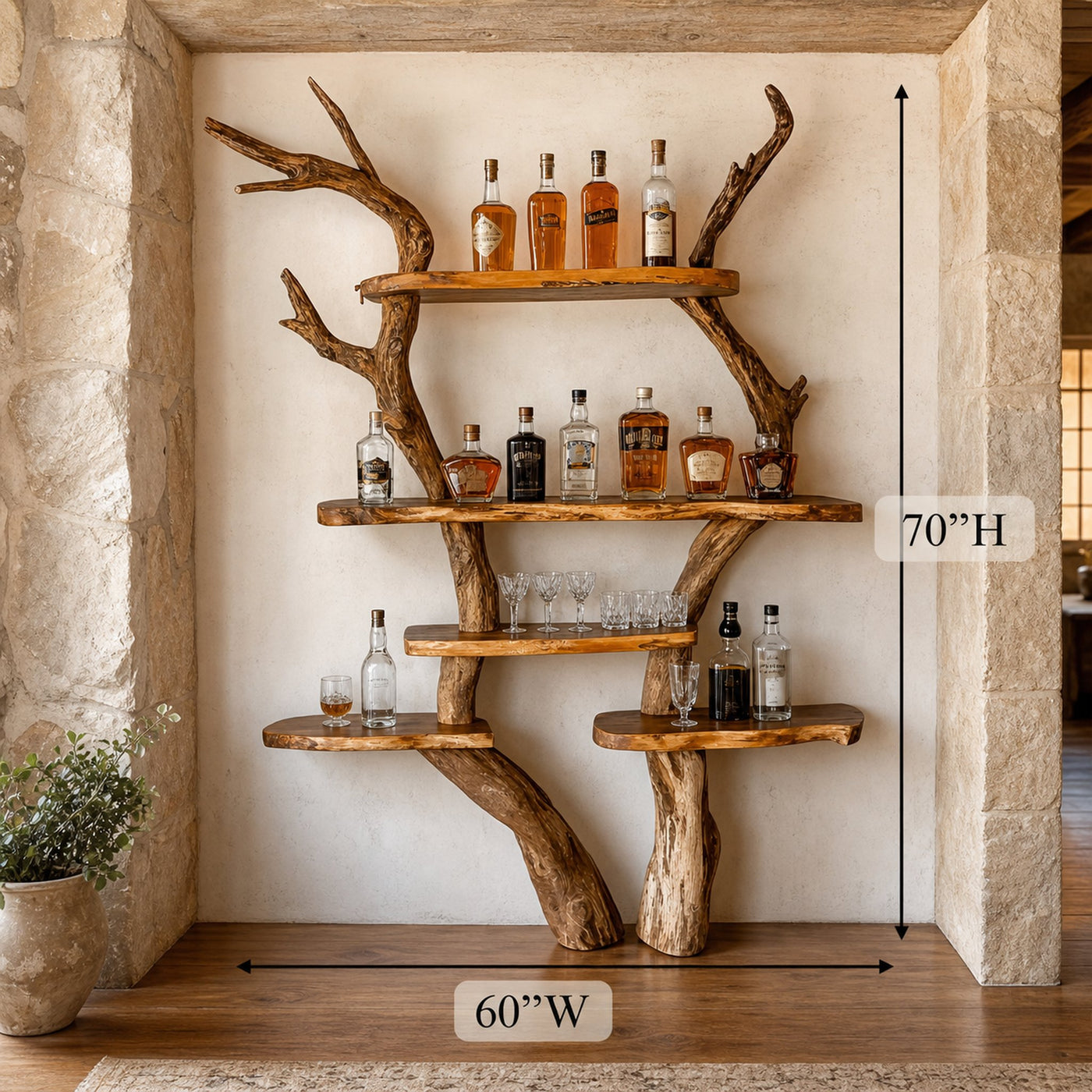 Rustic Bar Tree Shelf Living Room And Home Bar - product view 4