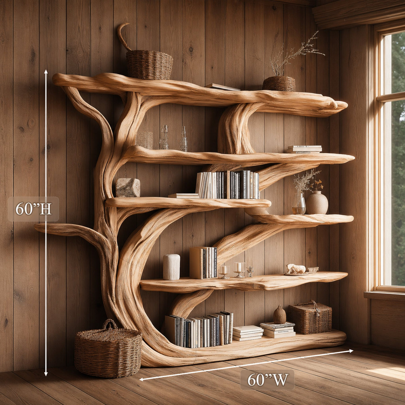 Rustic Book Tree Shelf Handmade Wooden Bookshelf For Office And Home - product view 7