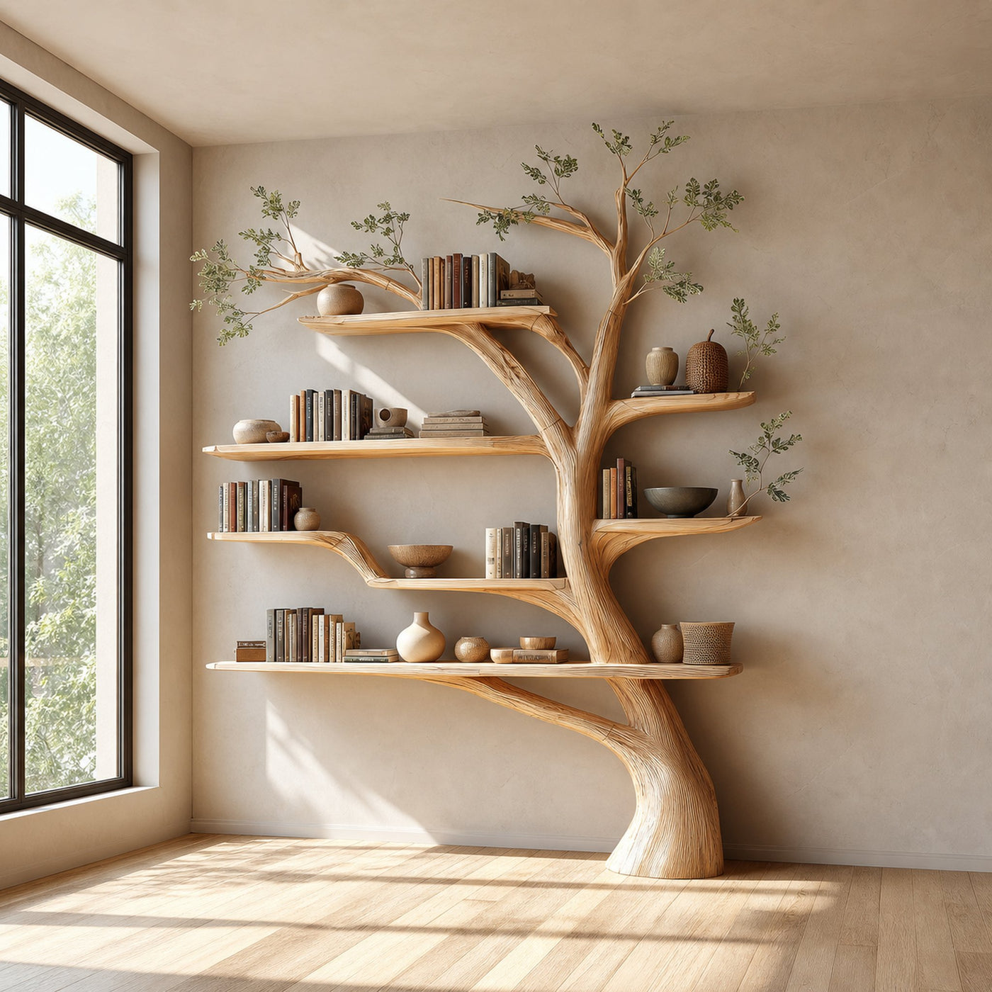 Rustic Book Tree Shelf Home Office