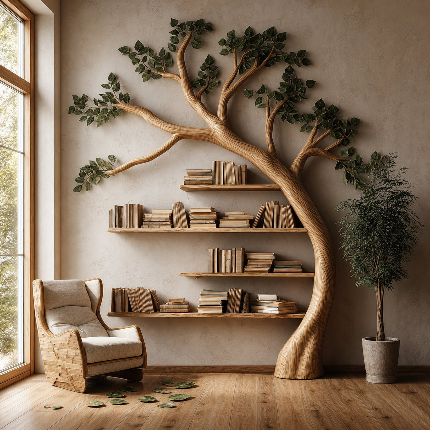 Rustic Branch Bookshelf Bedroom Living Room Artistic Wall