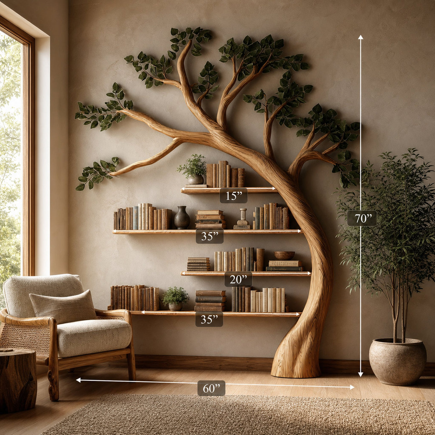 Rustic Branch Bookshelf Bedroom Living Room Artistic Wall - product view 5