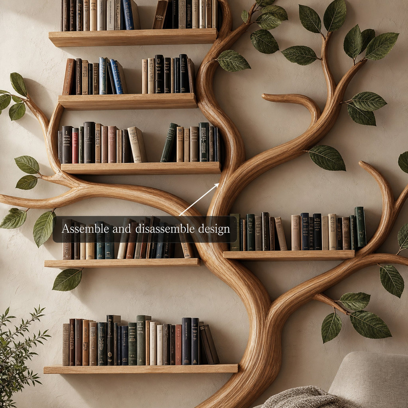 Rustic Branch Bookshelf Bedroom Reading Nook Or Home Library - product view 3