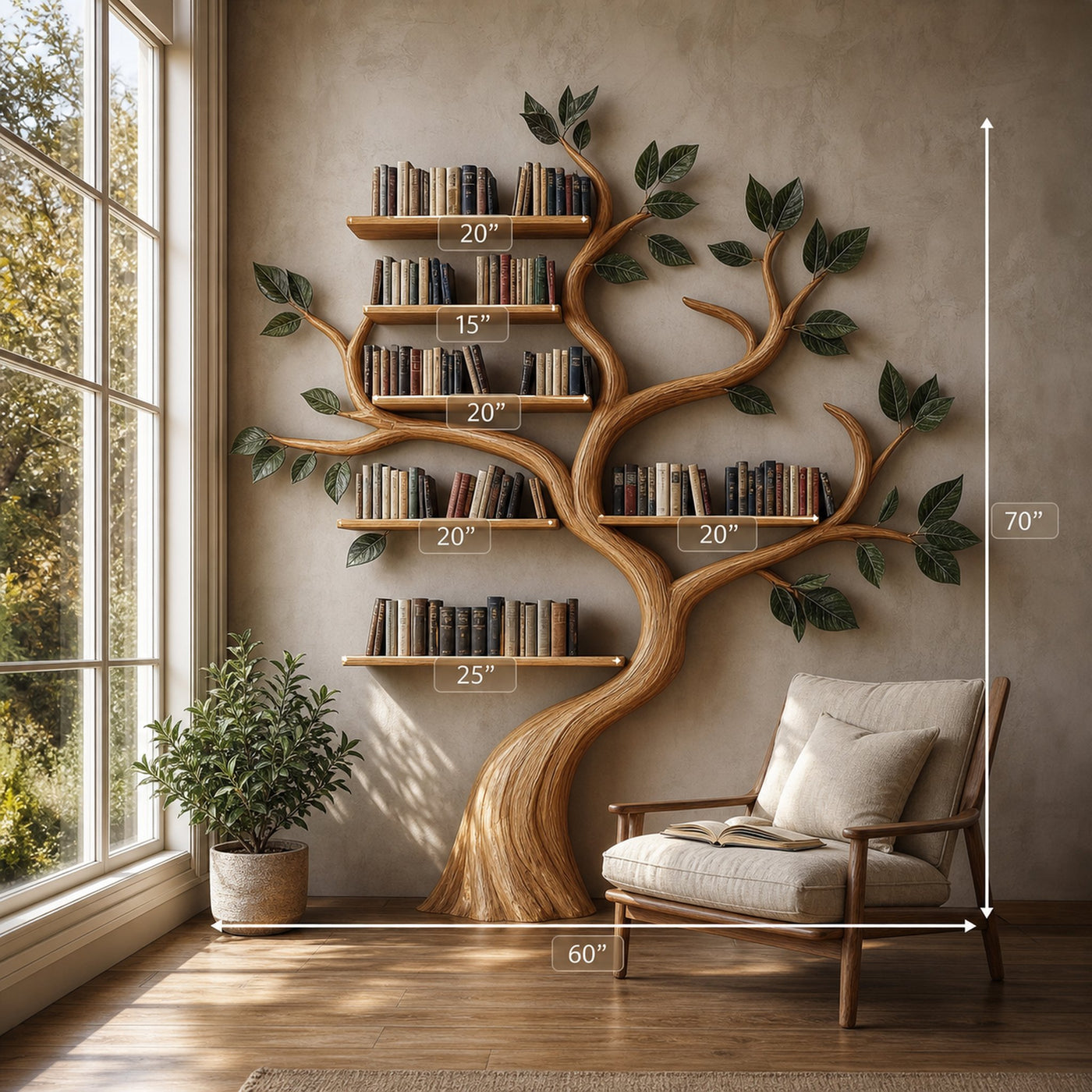 Rustic Branch Bookshelf Bedroom Reading Nook Or Home Library - product view 5