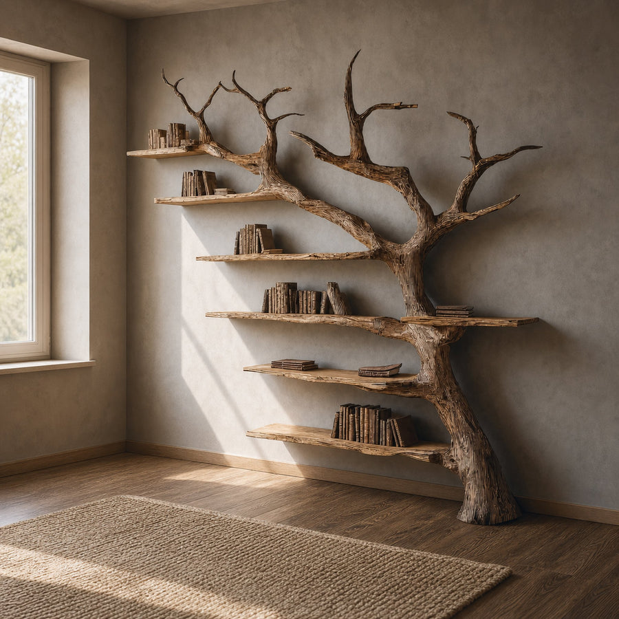 Rustic Branch Bookshelf Home Office Artistic Wall Decor