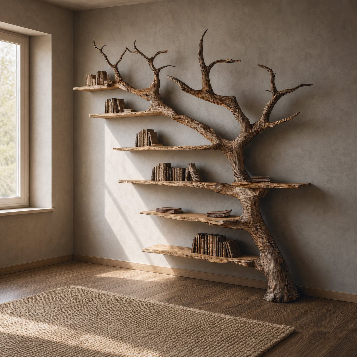 Rustic Branch Bookshelf Home Office Artistic Wall Decor