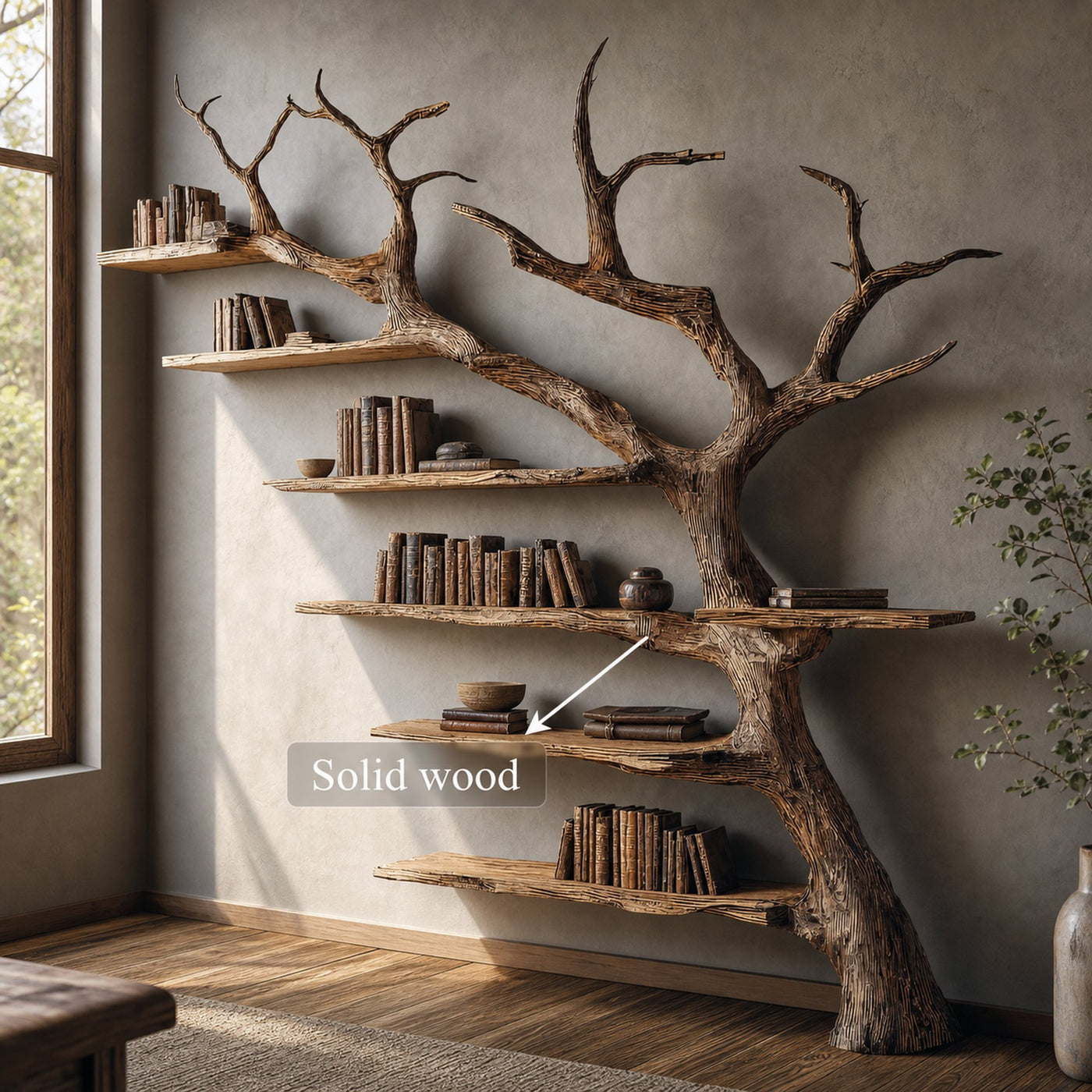 Rustic Branch Bookshelf Home Office Artistic Wall Decor - product view 4