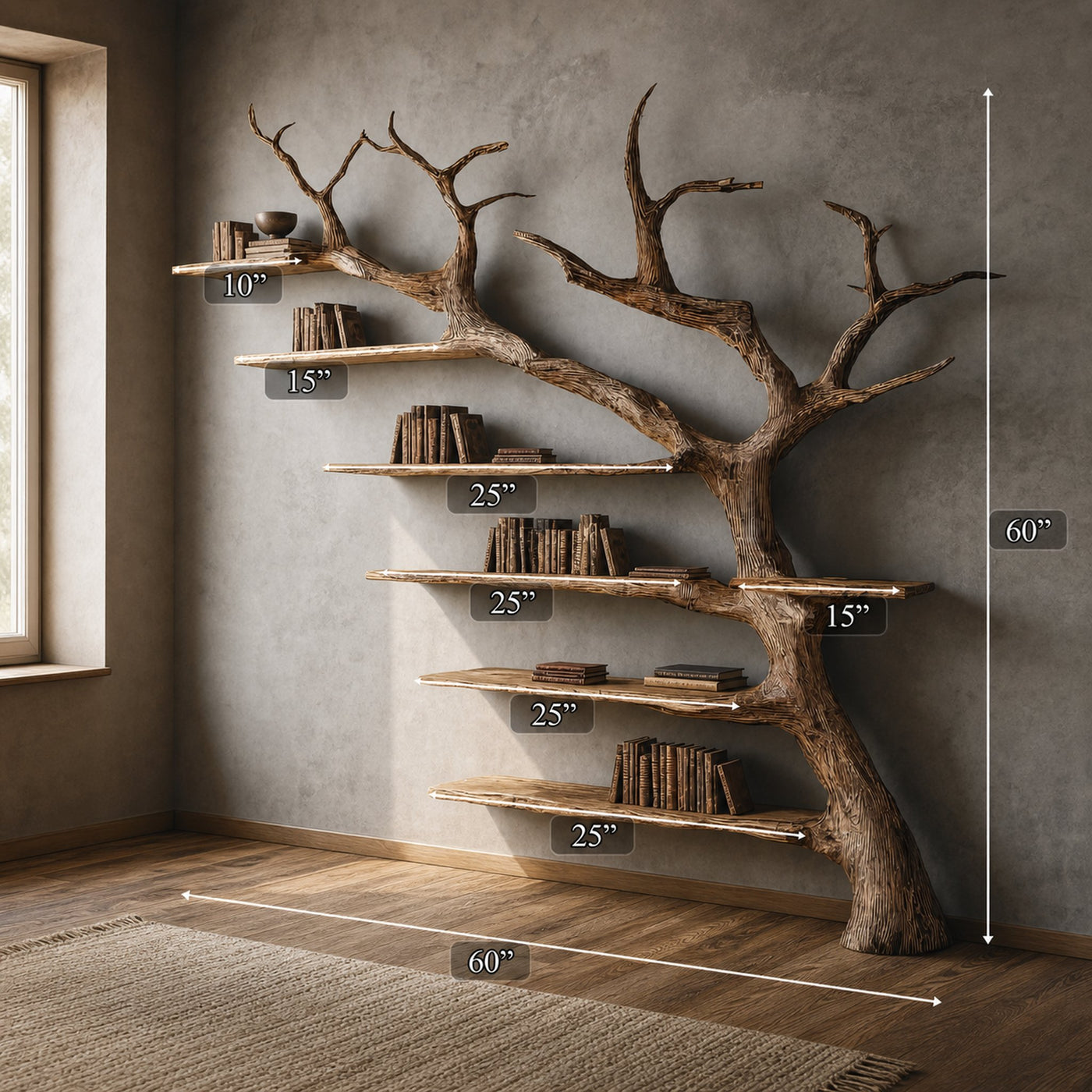 Rustic Branch Bookshelf Home Office Artistic Wall Decor - product view 5