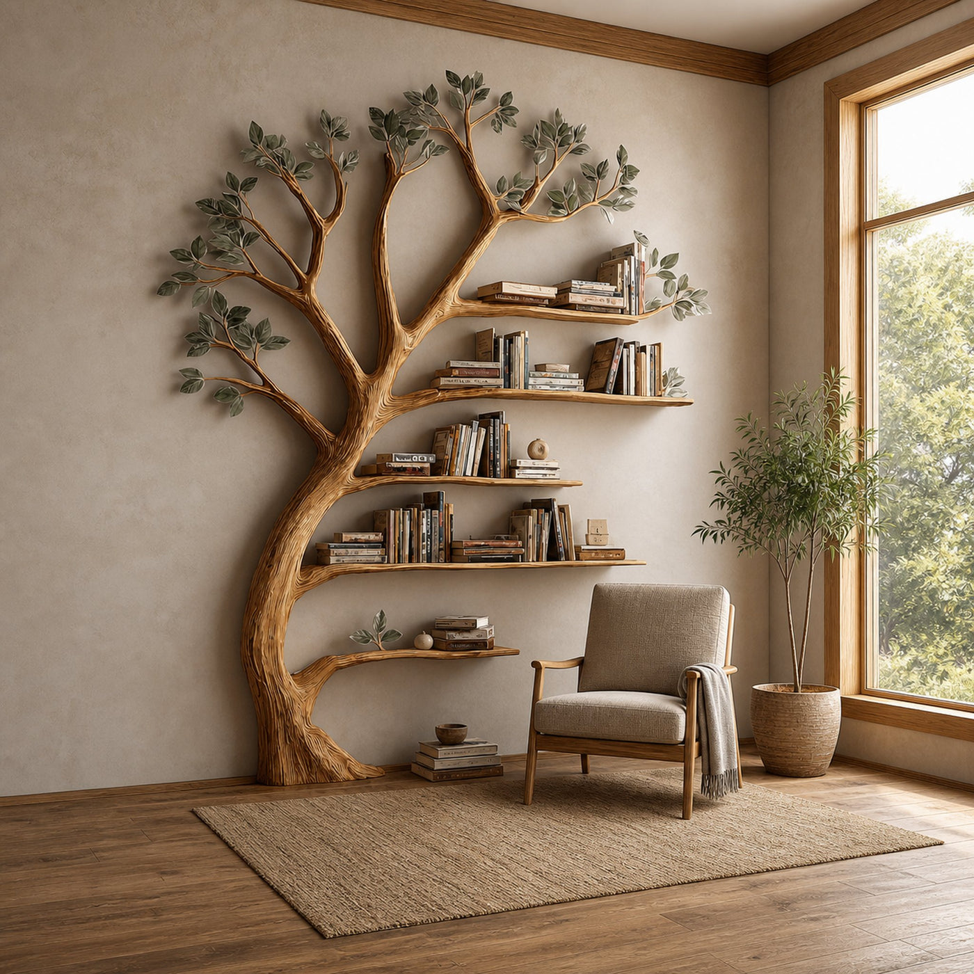 Rustic Branch Bookshelf Living Room Home Library Artistic Wall