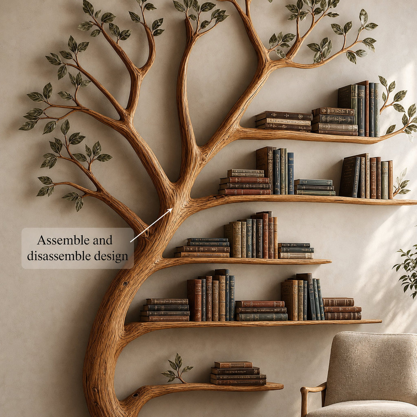 Rustic Branch Bookshelf Living Room Home Library Artistic Wall - product view 3