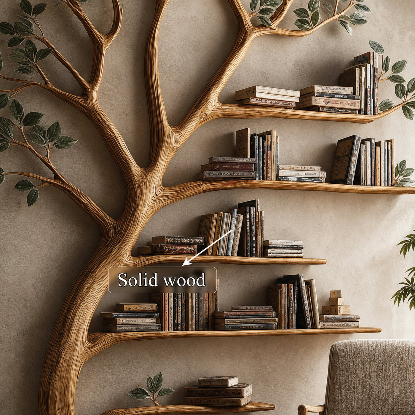 Rustic Branch Bookshelf Living Room Home Library Artistic Wall - product view 4