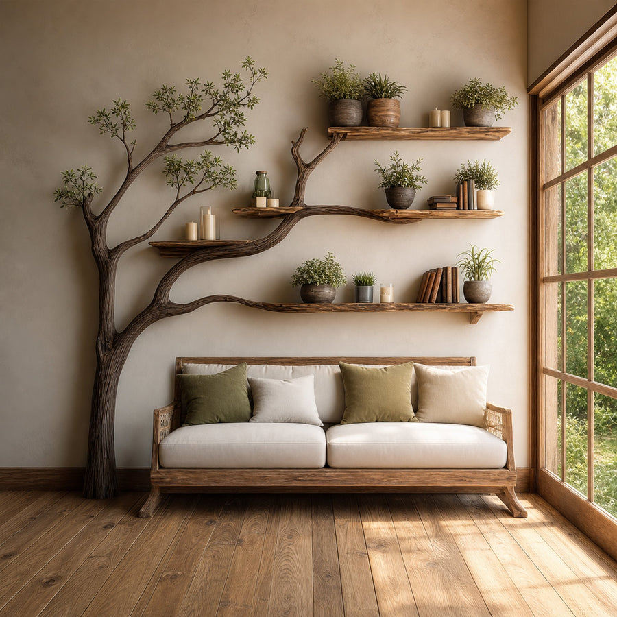 Rustic Branch Bookshelf Living Room Wall Organizer