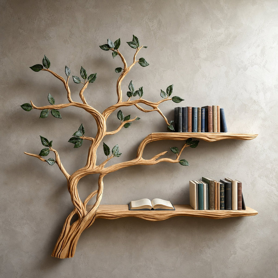 Rustic Branch Floating Shelf Custom Bookcase
