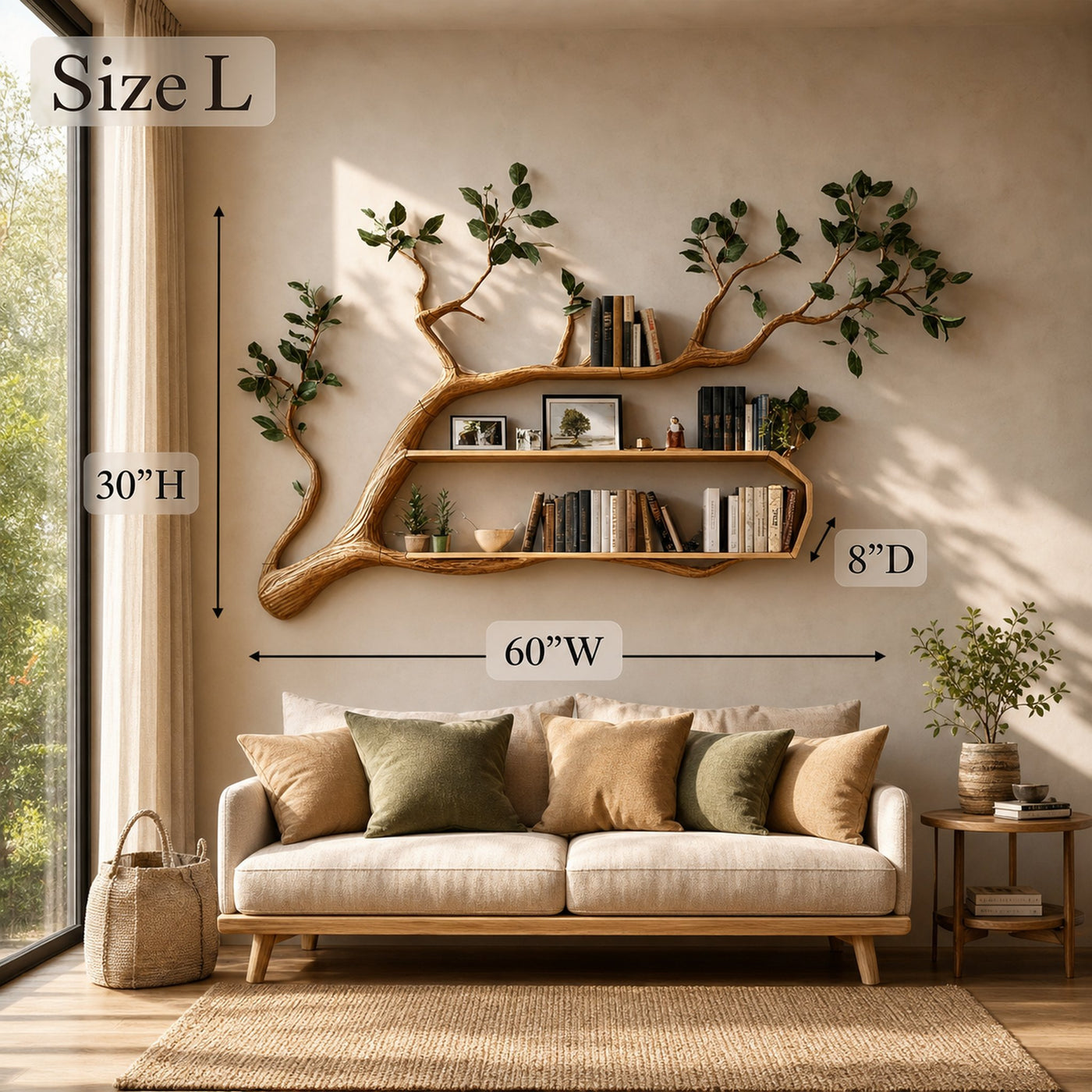 Rustic Branch Tree Bookshelf Living Room Modern Decor - product view 6