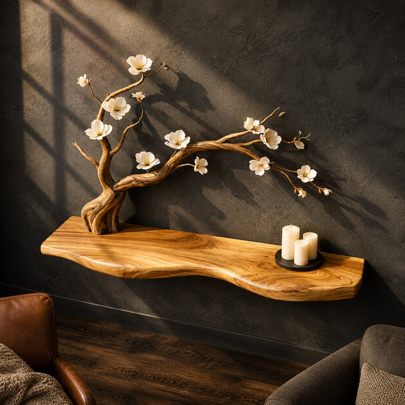 Rustic Branch Tree Shelf Natural Wood Wall Art For Living Room Interior