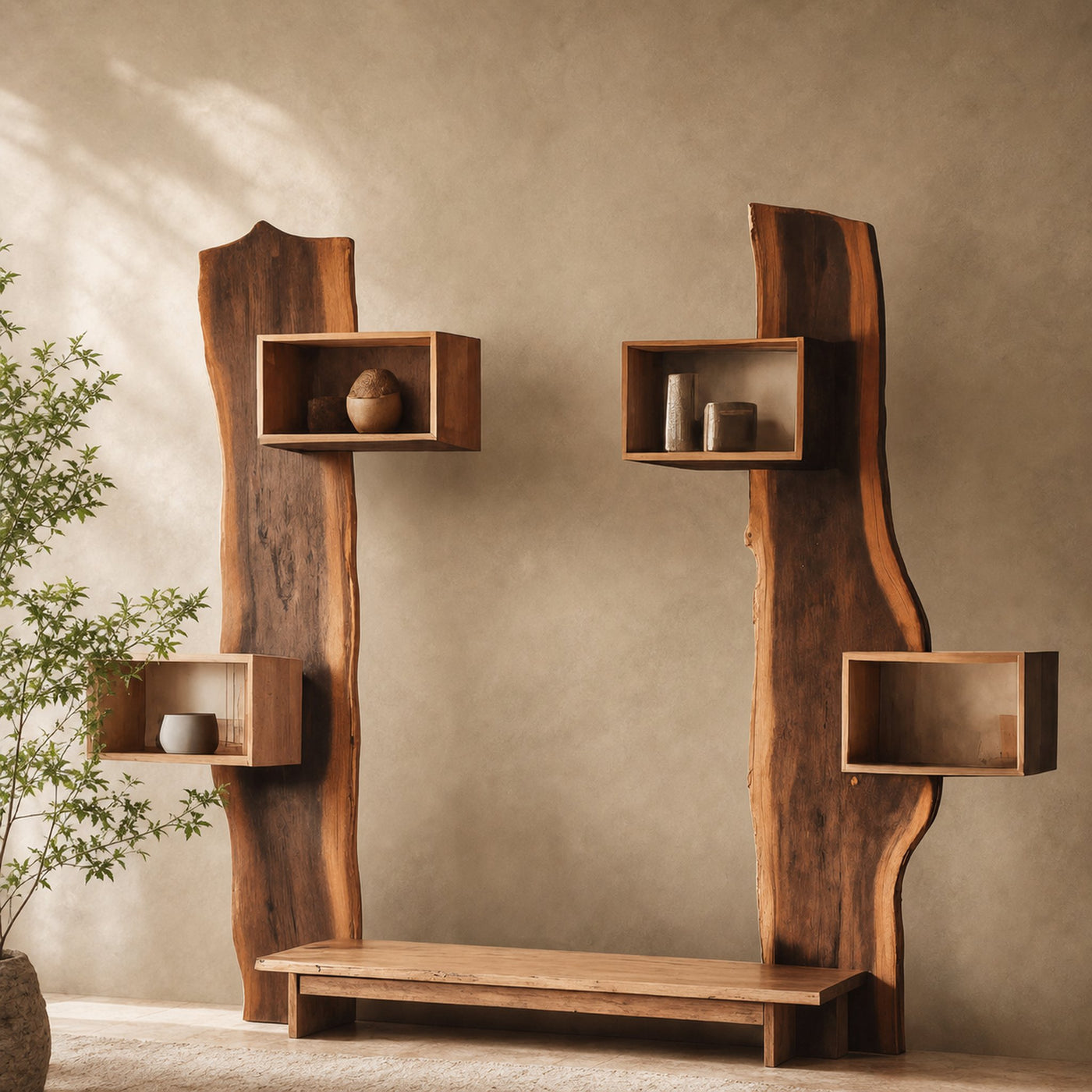 Rustic Cabinet With Floating Shelves For Living Room - product view 2