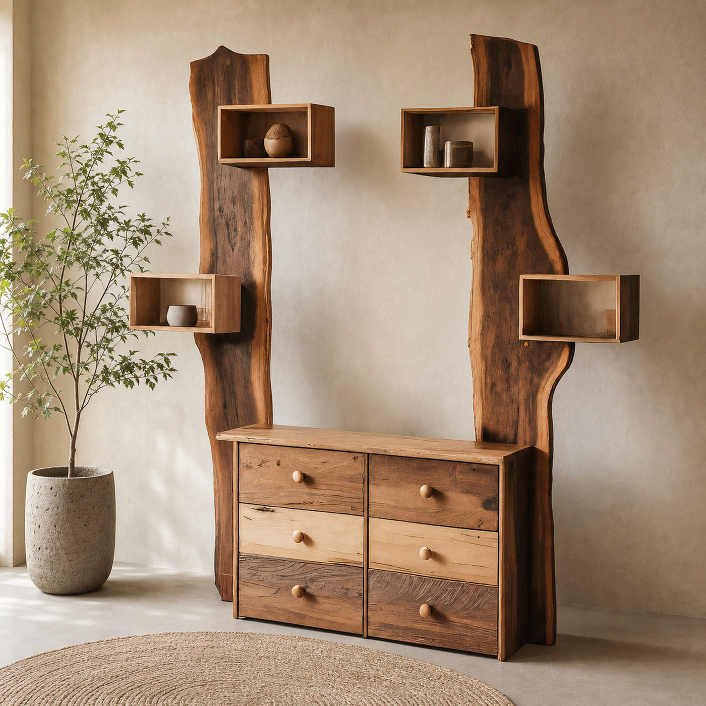 Rustic Cabinet With Floating Shelves For Living Room - product view 3