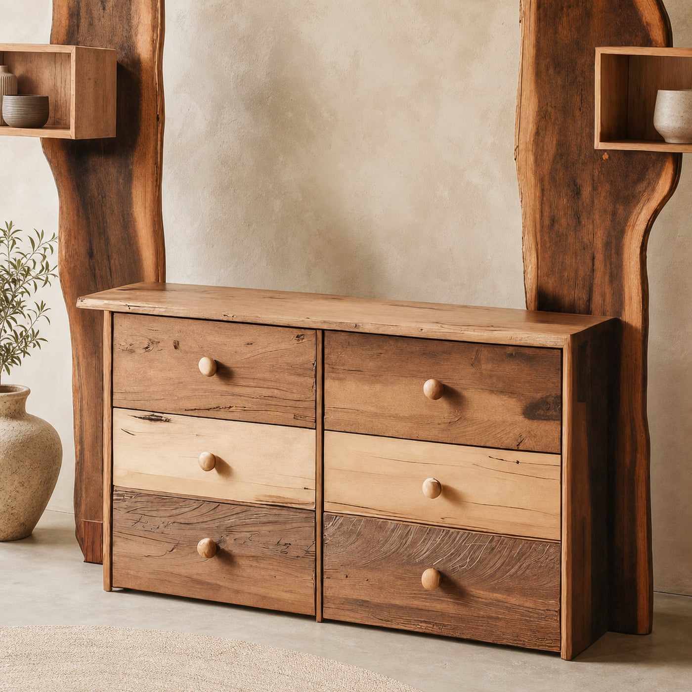 Rustic Cabinet With Floating Shelves For Living Room - product view 4