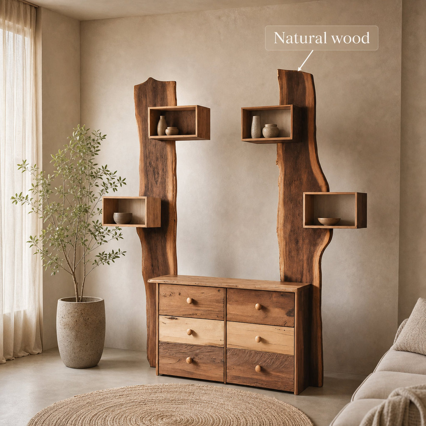 Rustic Cabinet With Floating Shelves For Living Room - product view 5